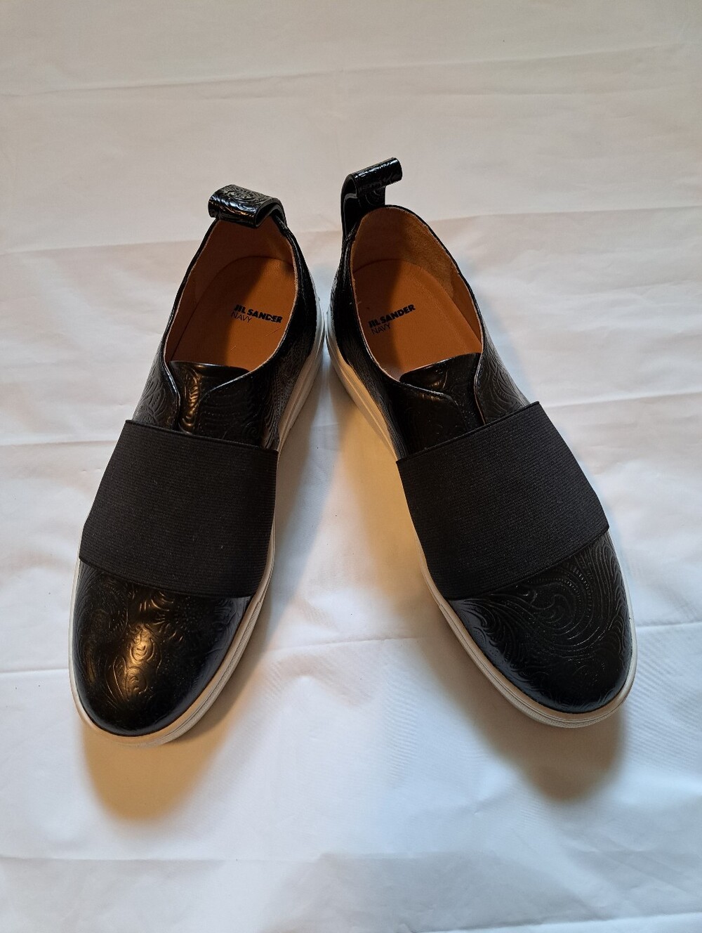 Jil Sander Black Embossed Leather Slip-On Loafers with White Sole - Picture 1 of 5
